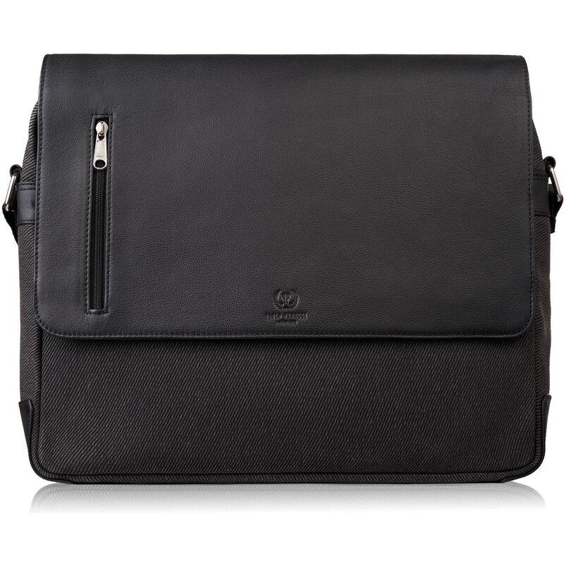Paolo Peruzzi Pánska taška na notebook z pravej kože a plátna | čierna 63395935
