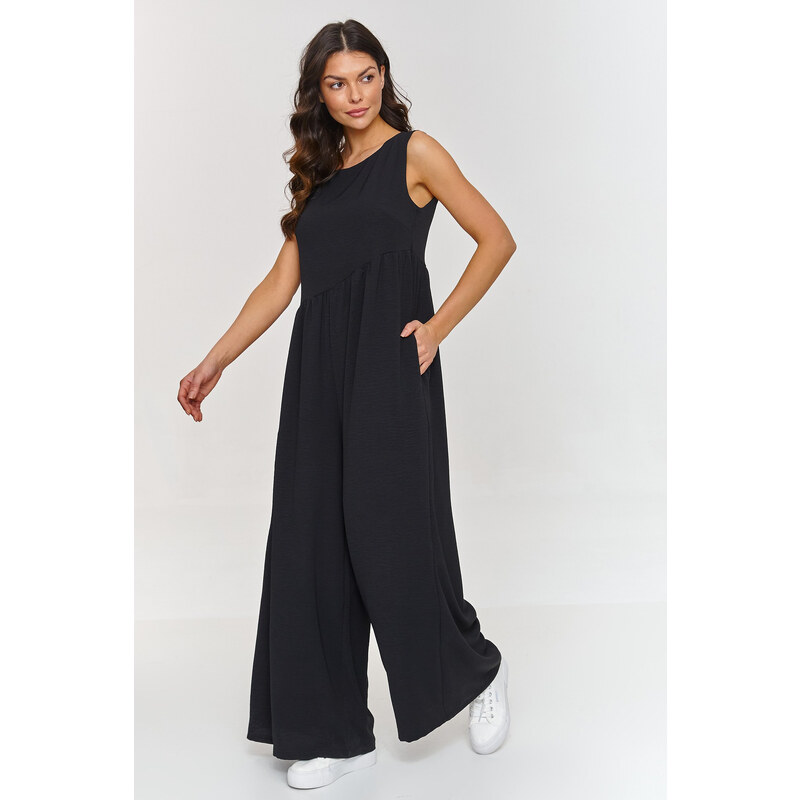 Makadamia Voľný maxi overal so širokými nohavicami M887 | čierna M887 63395976