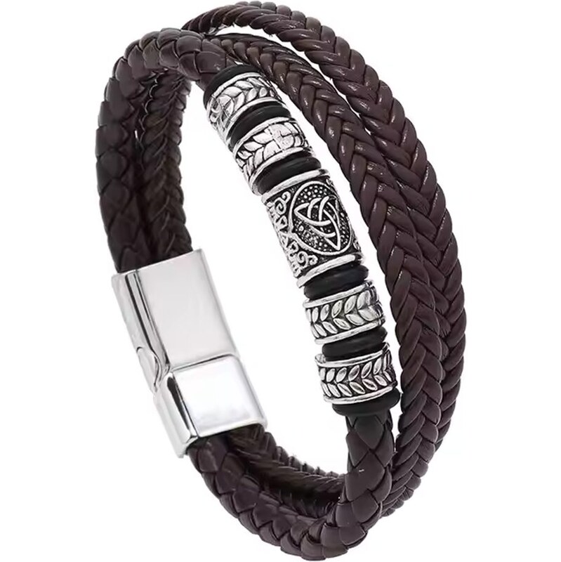 Trojitý dizajnový pánsky náramok hnedý 65638765