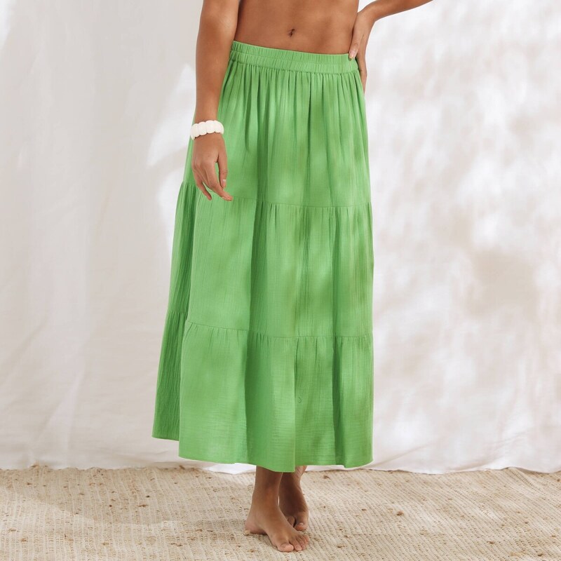 Mušelínová dlhá volánová sukňa zelená 054 Blancheporte 63408529