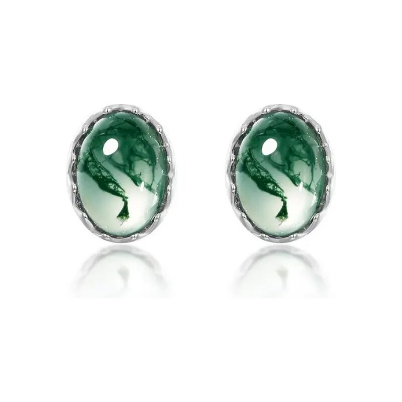 MAJYA Strieborné náušnice QUIET s machovým achátom 11810 64582775