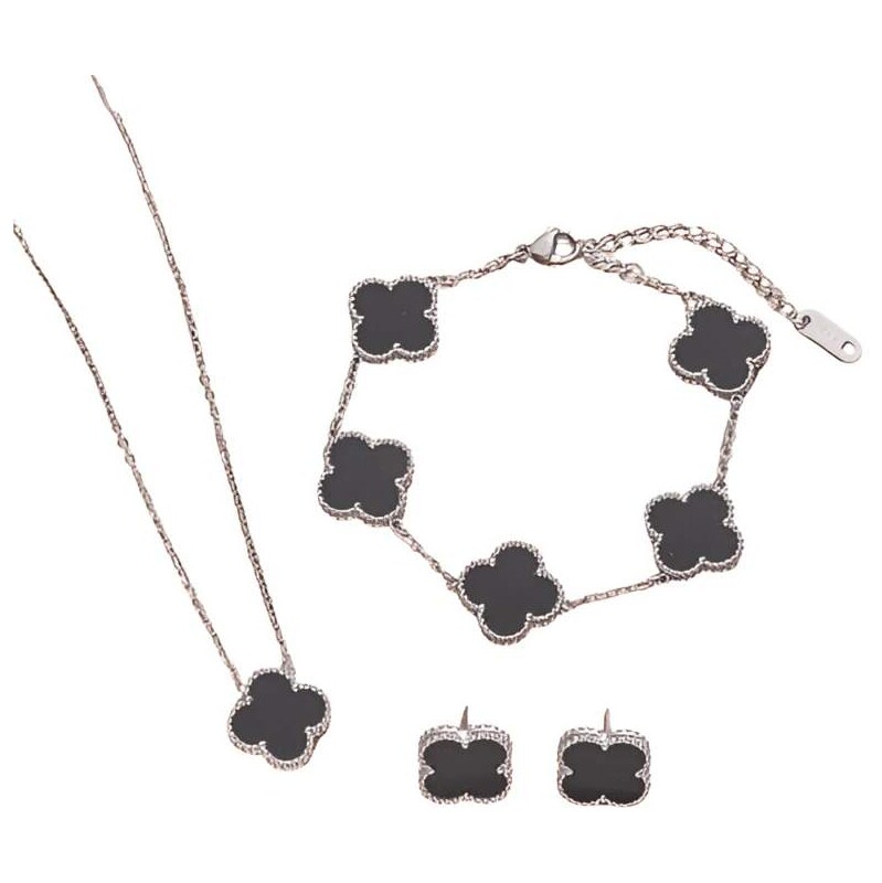 Glory Dámsky oceľový set Clover black strieborný 666 63406997