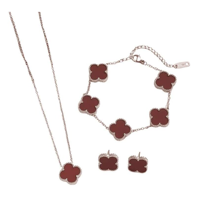 Glory Dámsky oceľový set Clover burgundy strieborný 668 63406999