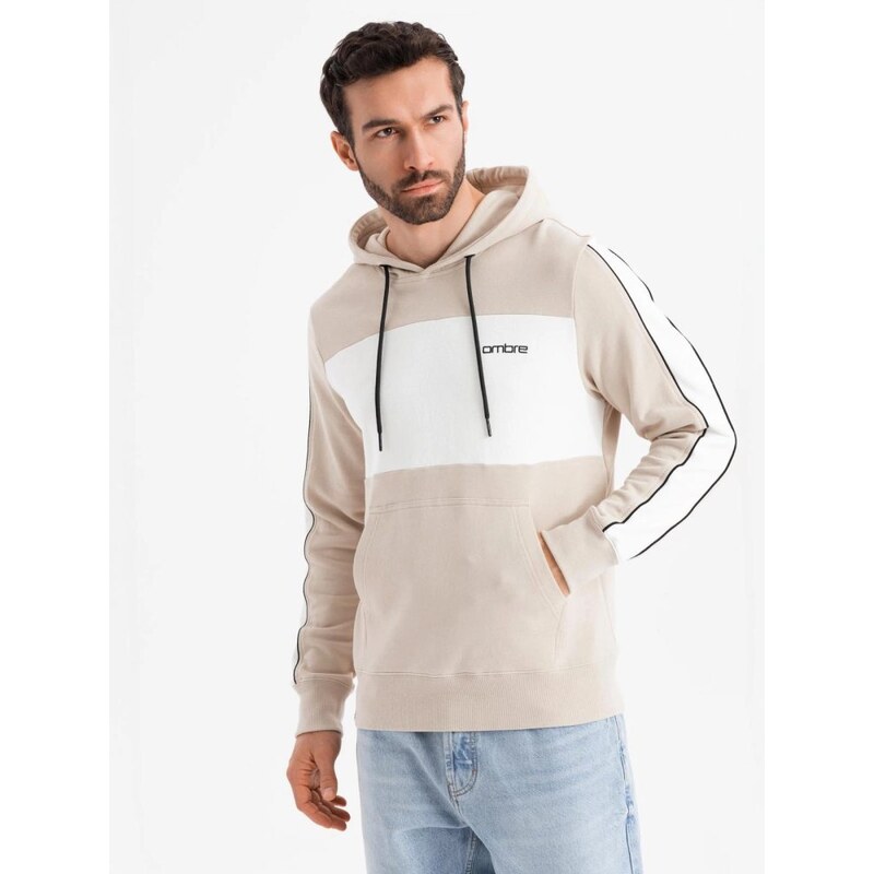 Ombre Clothing Nadčasová béžová pánska mikina V2 SSNZ-0225 63409793