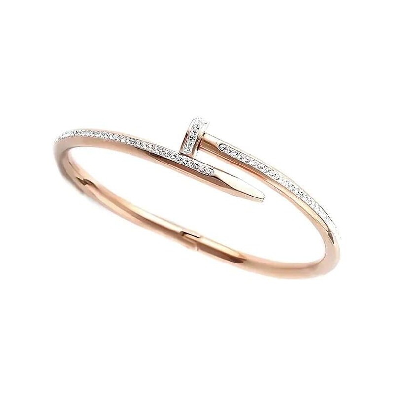 Glory Dámsky oceľový náramok ružovozlatý klinec zdobený zirkónmi 658 63302406