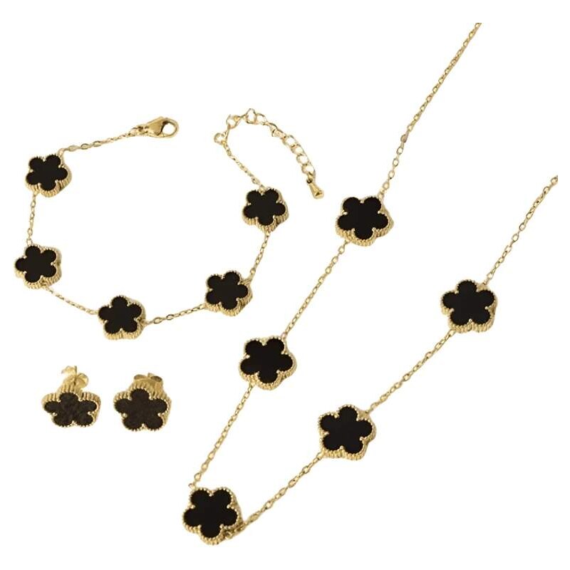 Glory Dámsky oceľový set Clover black zlatý 662 63395102