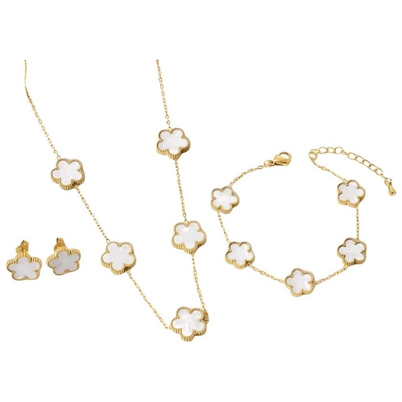Glory Dámsky oceľový set Clover white zlatý 663 63395103