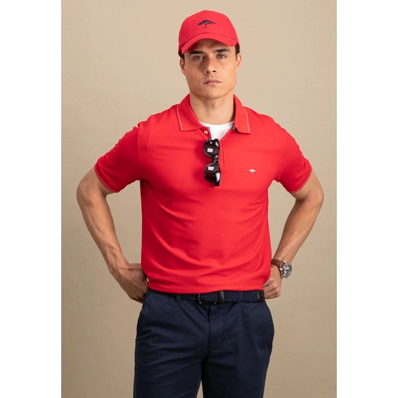 Pánska červená premium cotton polokošeľa s detailom na límci FYNCH 63411823