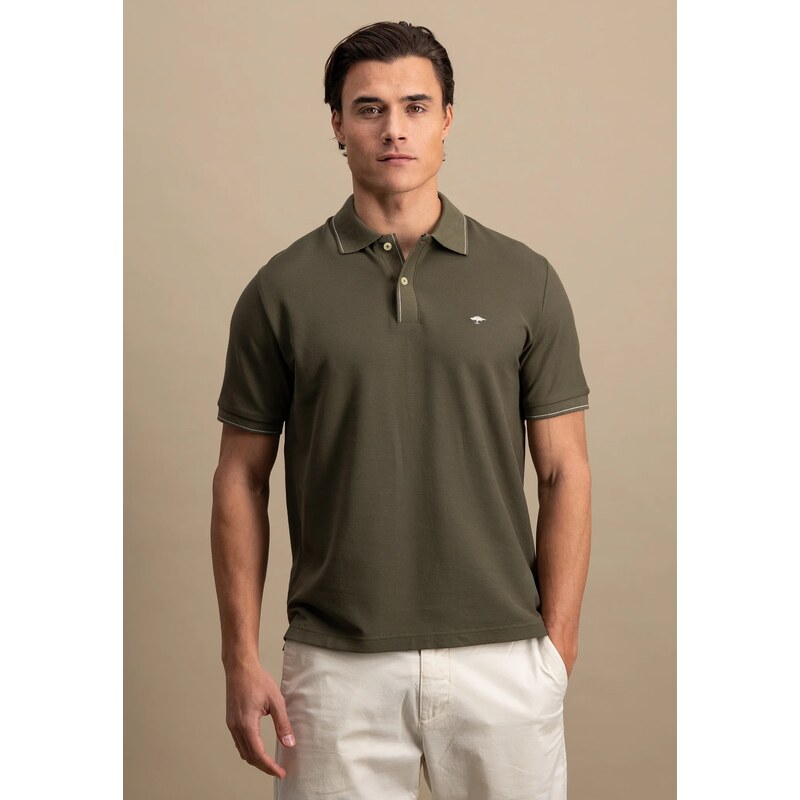 Pánska kaki premium cotton polokošeľa s detailom na límci FYNCH-HATTON 63411824