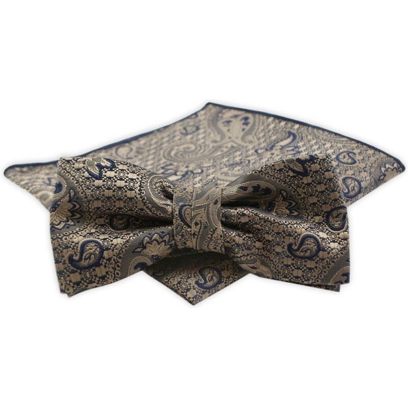 Módny béžový vzorovaný pánsky motýlik 63423044