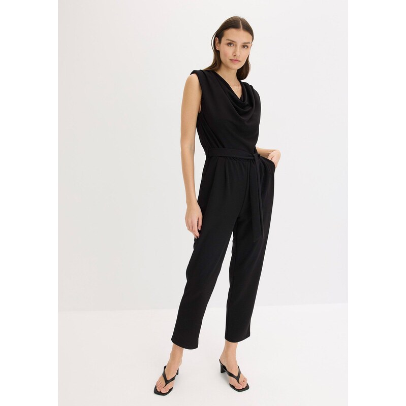 bonprix Džersejový overal s vypchávkami na pleciach, farba čierna 63478001