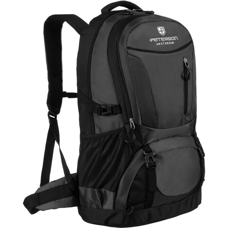 Čierno-sivý turistický ruksak z polyesteru so zipsom - Peterson 63412943