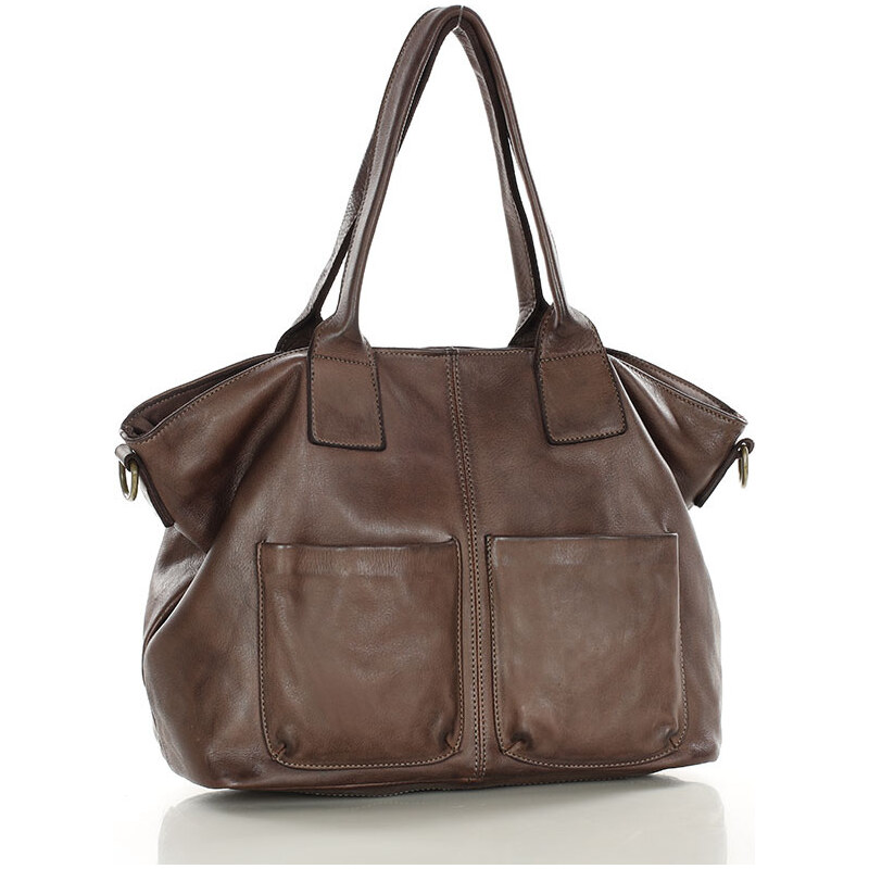 Genuine Leather MARCO MAZZINI Hnedá shopper bag s prednými vreckami 31673055