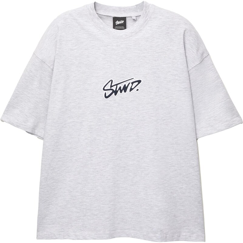 Pull&Bear Tričko STWD námornícka modrá / sivá melírovaná / biela 65651405