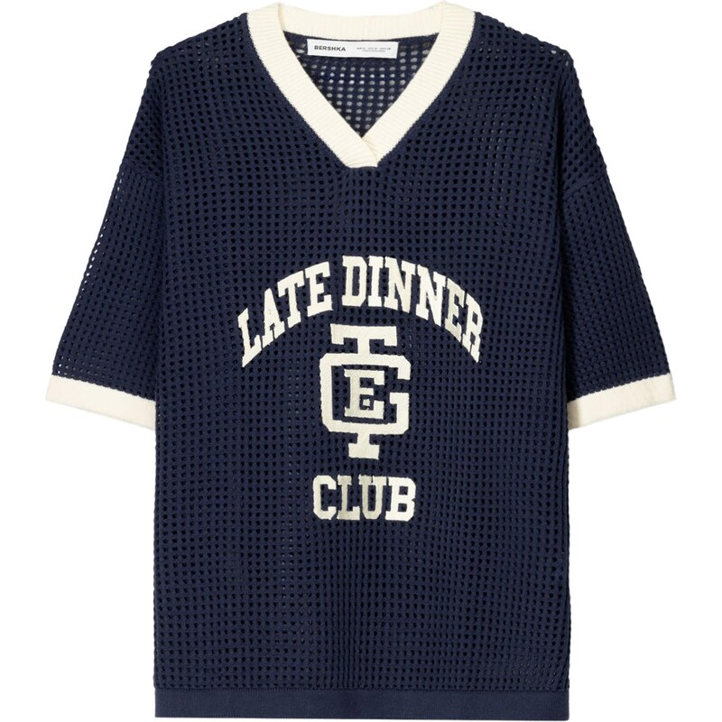 Bershka Tričko nebielená / námornícka modrá 65877973