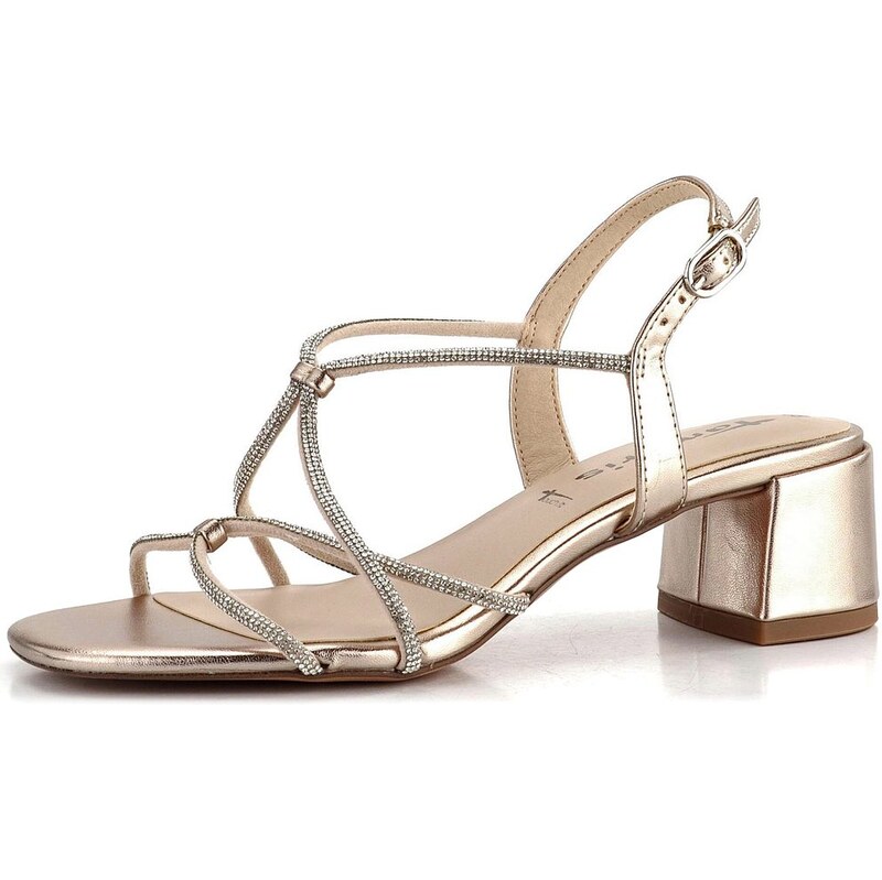 Tamaris metalické pásikové sandále na podpätku Light Gold 1-28236-42 50100289