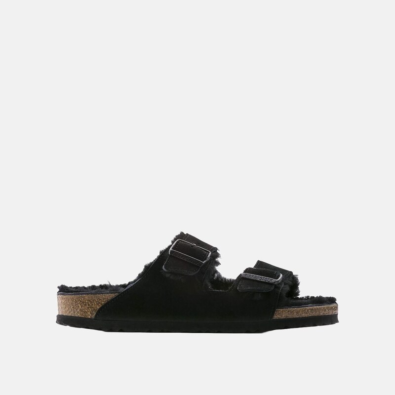 Čierne Regular šľapky Birkenstock Arizona Shearling Suede Leather 65279075