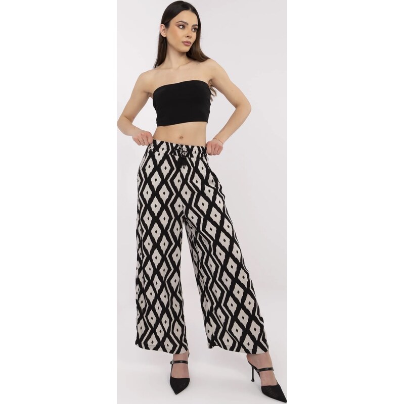 SUBLEVEL Čierne dámske vzorované letné nohavice z viskózy 63424998