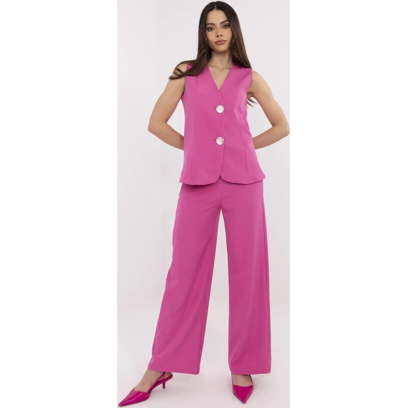 ITALY MODA Tmavoružová dámska elegantná súprava s ozdobnými gombíkmi 66149583