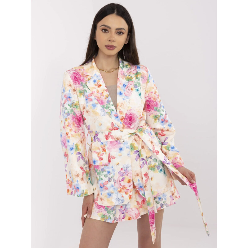 ITALY MODA Smotanový dámsky kvetinový set blejzra a sukne so všitými 66149586