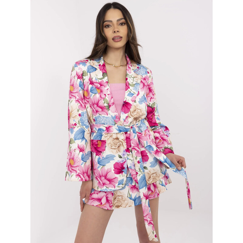 ITALY MODA Ružový dámsky kvetinový set blejzra a sukne so všitými 66149588