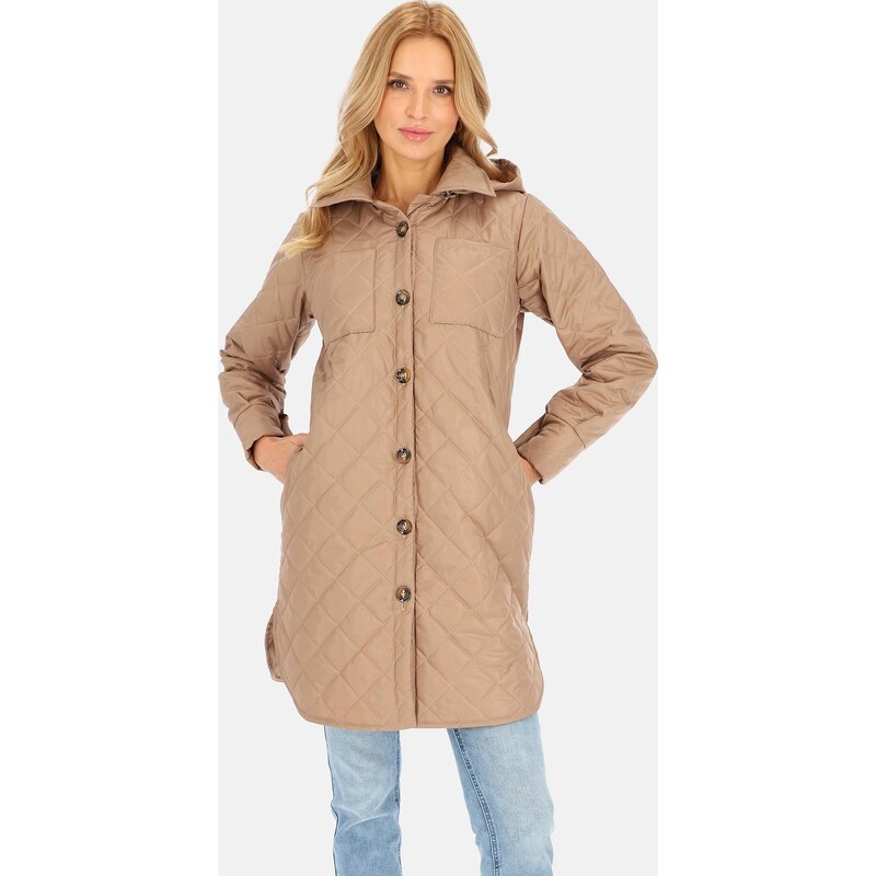 Perso Ľahká béžová prešívaná dámska bunda s kapucňou BLE 241045 F - 63424989