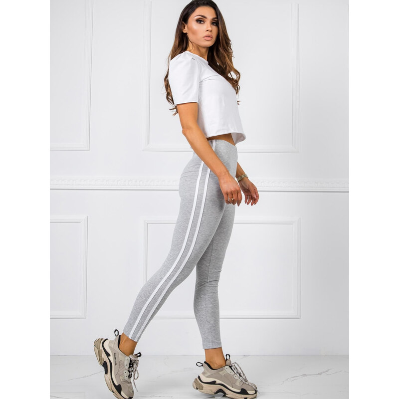 BASIC Dámske šedé legíny s bielymi prúžkami BR-LG-11005.84-gray 19291810