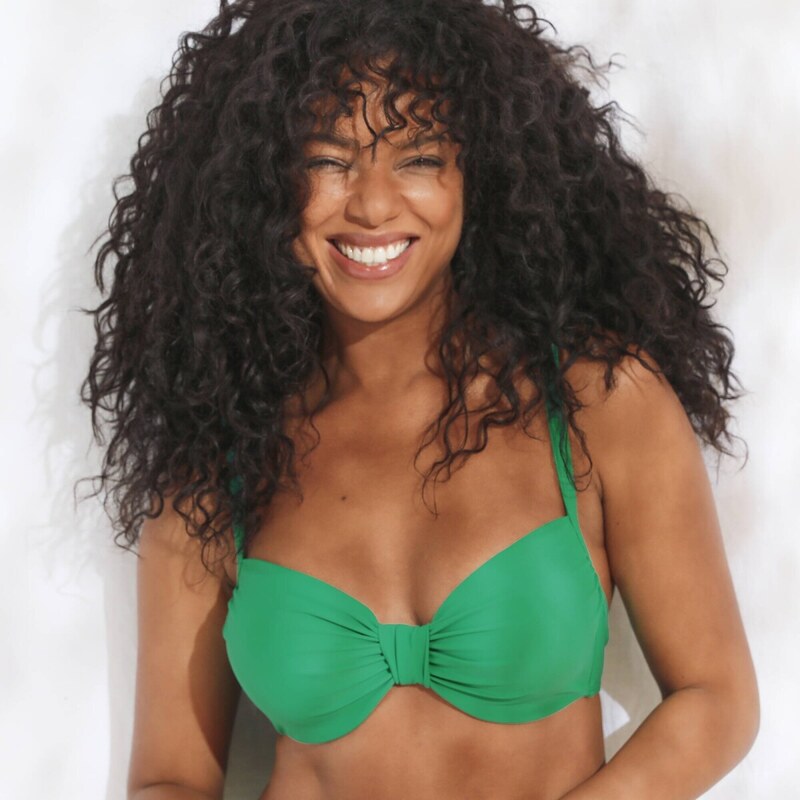 Plavková jednofarebná podprsenka Solaro s nariasením a kosticami 63428883