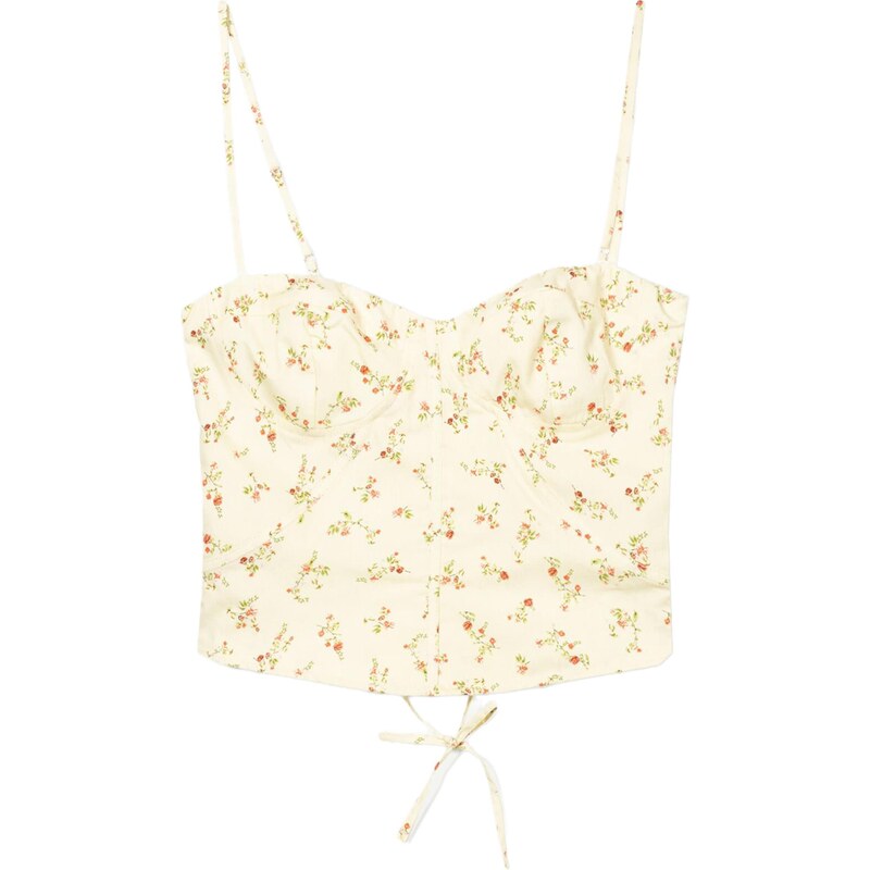 Bershka Top béžová / tmavozelená / krvavo červená 65877769