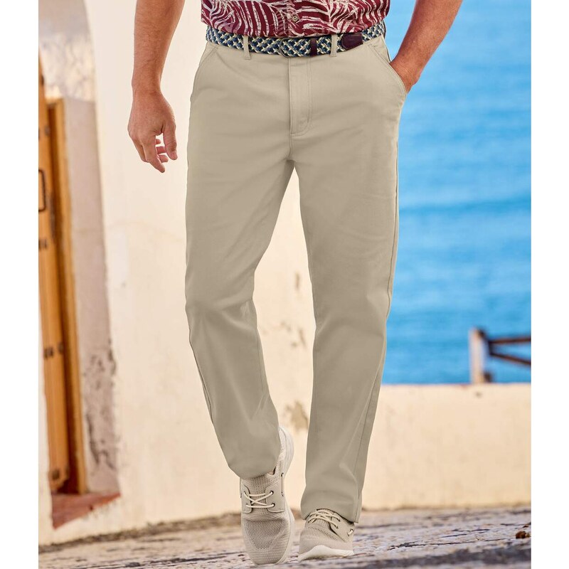 Chino nohavice z pružného kepru Atlas For Men Béžová 63417824