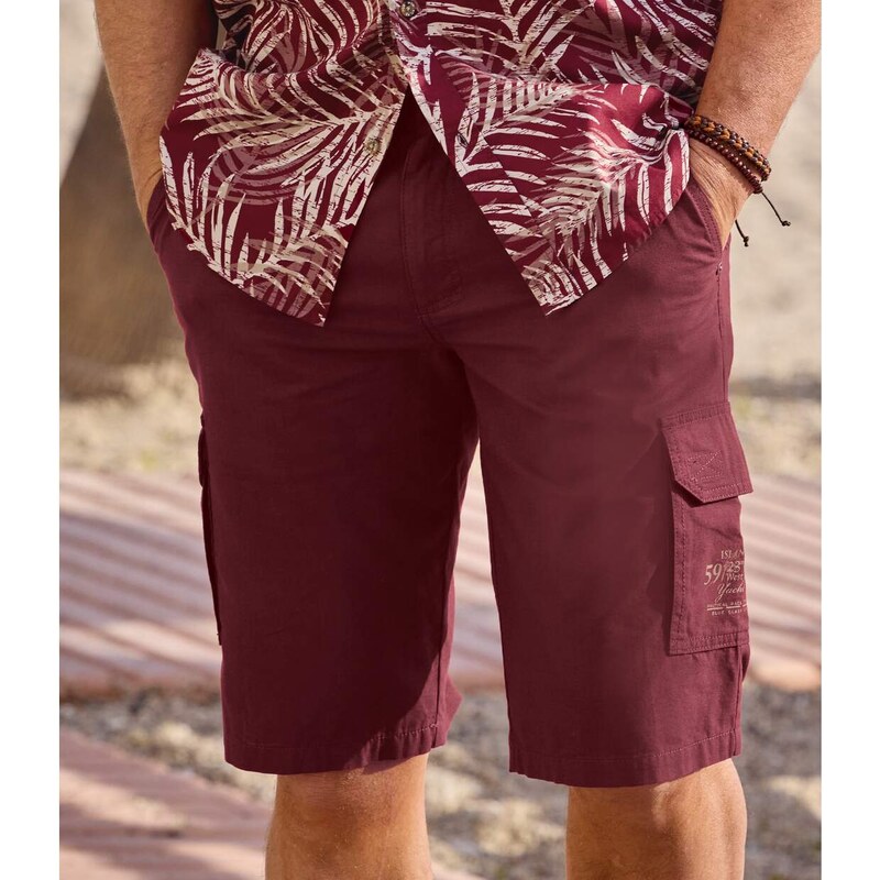 Plátenné kapsáčové bermudy Atlas For Men Bordová 63428866