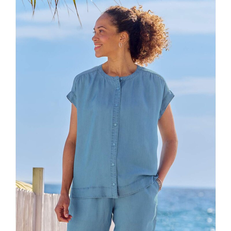 Splývavá blúzka s denimovým dizajnom Atlas For Men Modrá 63417842