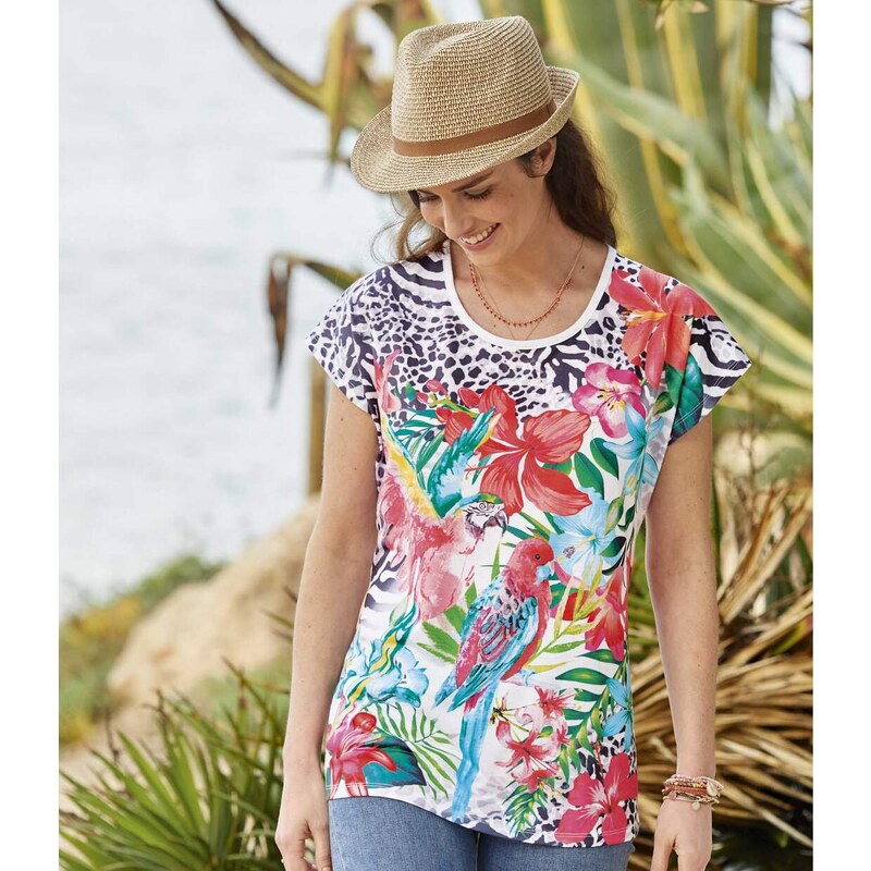 Tričko s tropickými kvetinami Atlas For Men Biela 49152967