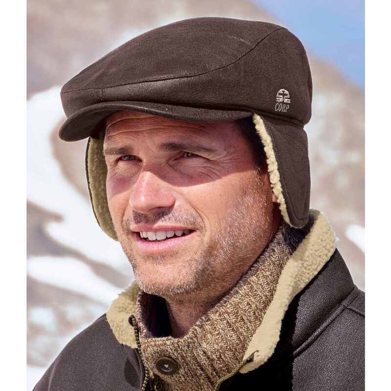 Semišová baretka s chlopňou na uši Atlas For Men Hnedá 61681790