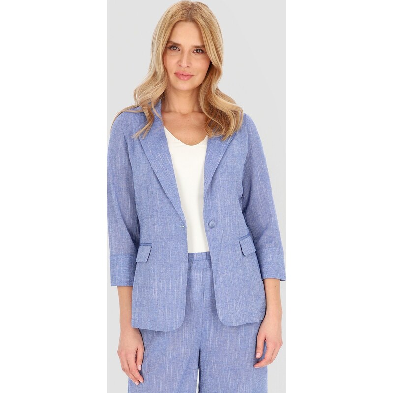 Perso Svetlo modrý dámsky ľanový blejzer so 7/8 rukávmi VEE 252688 F - 63433934