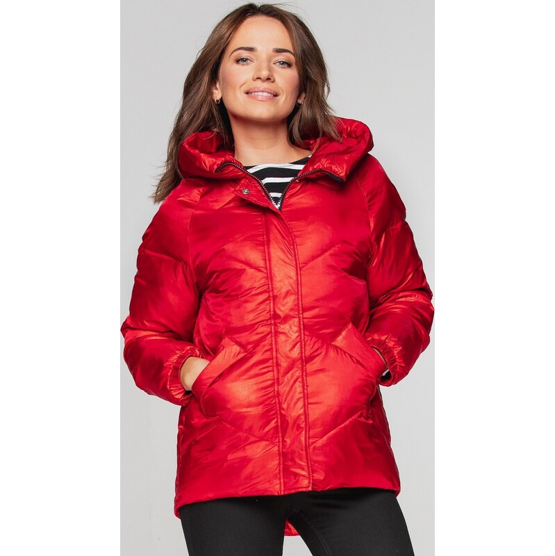 Perso Červená dámska prechodová prešívaná bunda so srdiečkom na chrbte 63433935