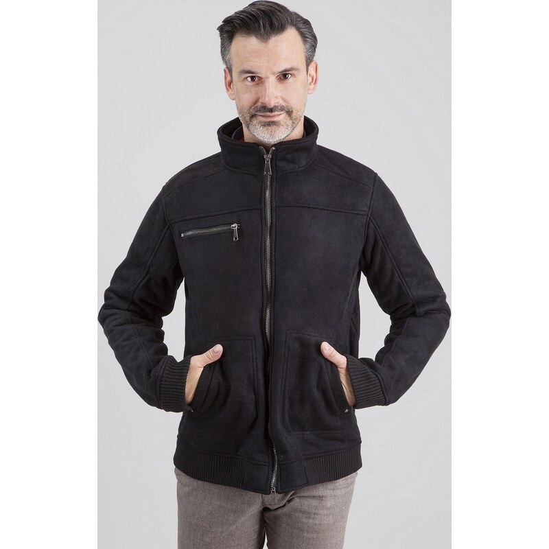 Perso Čierna pánska semišová bunda so zapínaním na zips PKH 91C0000 H 63433941