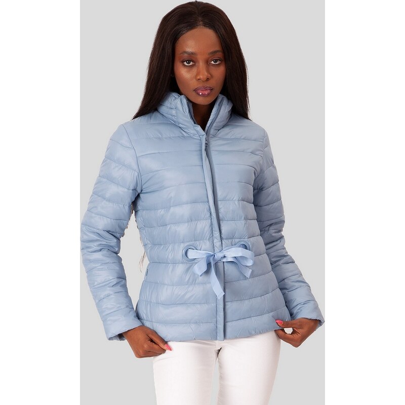 Perso Svetlomodrá dámska prešívaná bunda so stužkou v páse BLE 202000 63433942