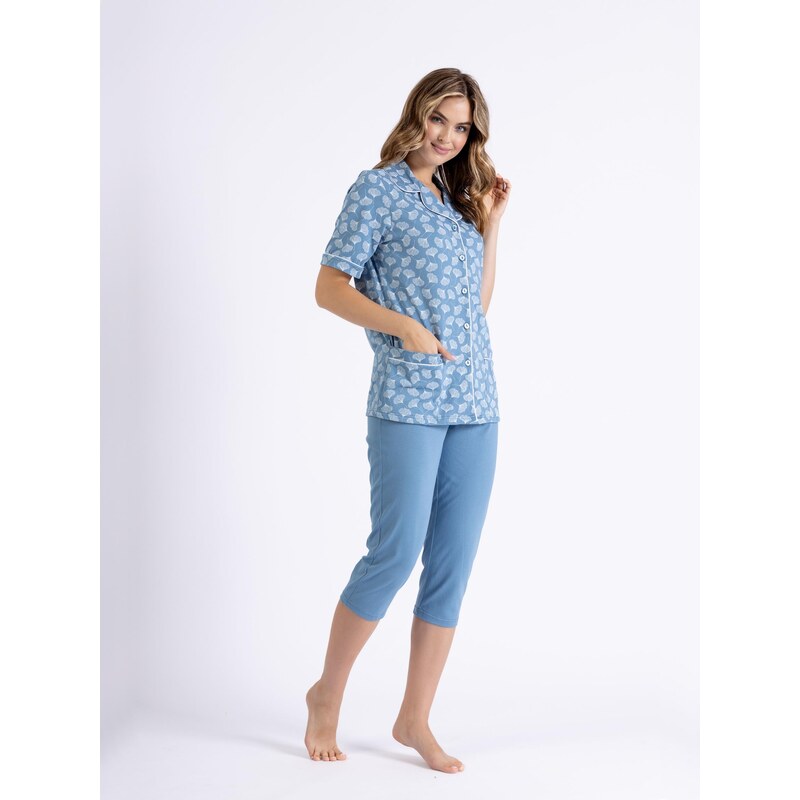 M-Max Dámske bavlnené pyžamo 3/4 na gombíky Azalia, Farba jeans 63434023