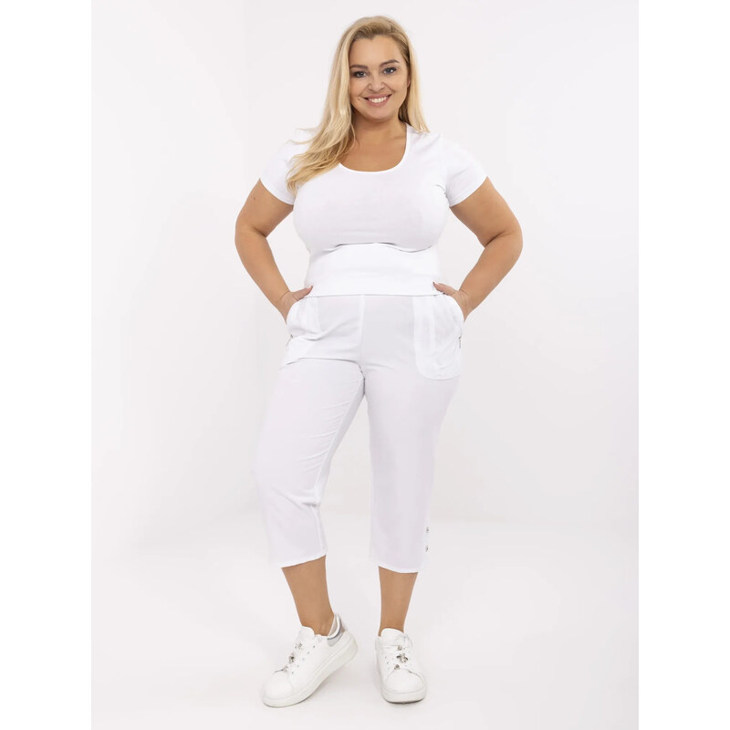 BASIC Biele dámske plus size 3/4 nohavice s viskózou AT-SP-845.64 63439972