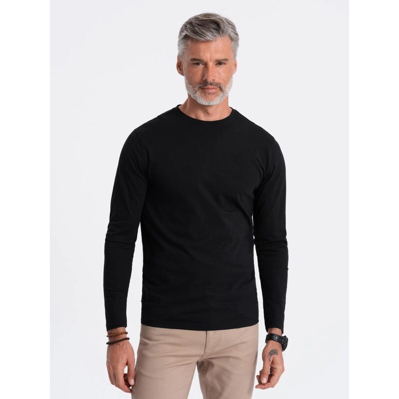 Ombre Clothing Jednoduché bavlnené tričko s dlhým rukávom v čiernej 63440026