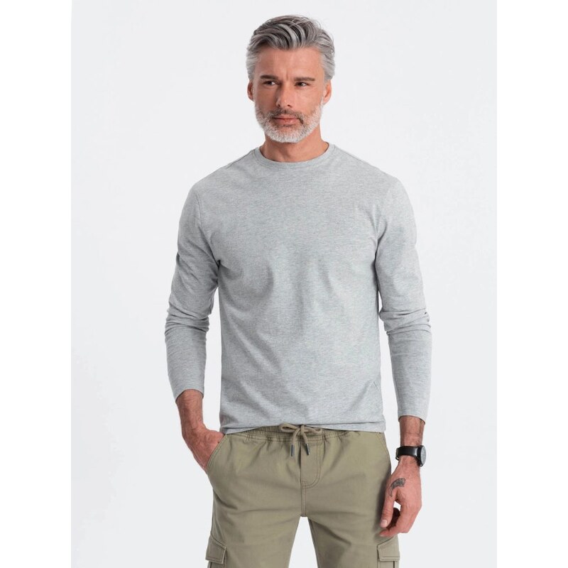 Ombre Clothing Jednoduché bavlnené tričko s dlhým rukávom v sivej 63440028