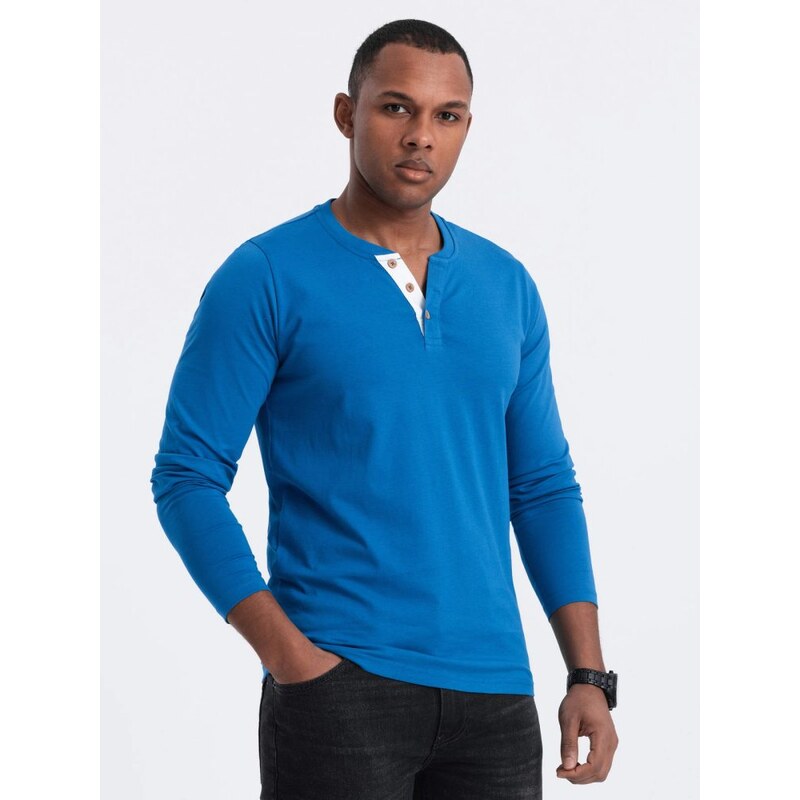 Ombre Clothing Moderné tričko s dlhým rukávom pre mužov modré v2 om 63440036