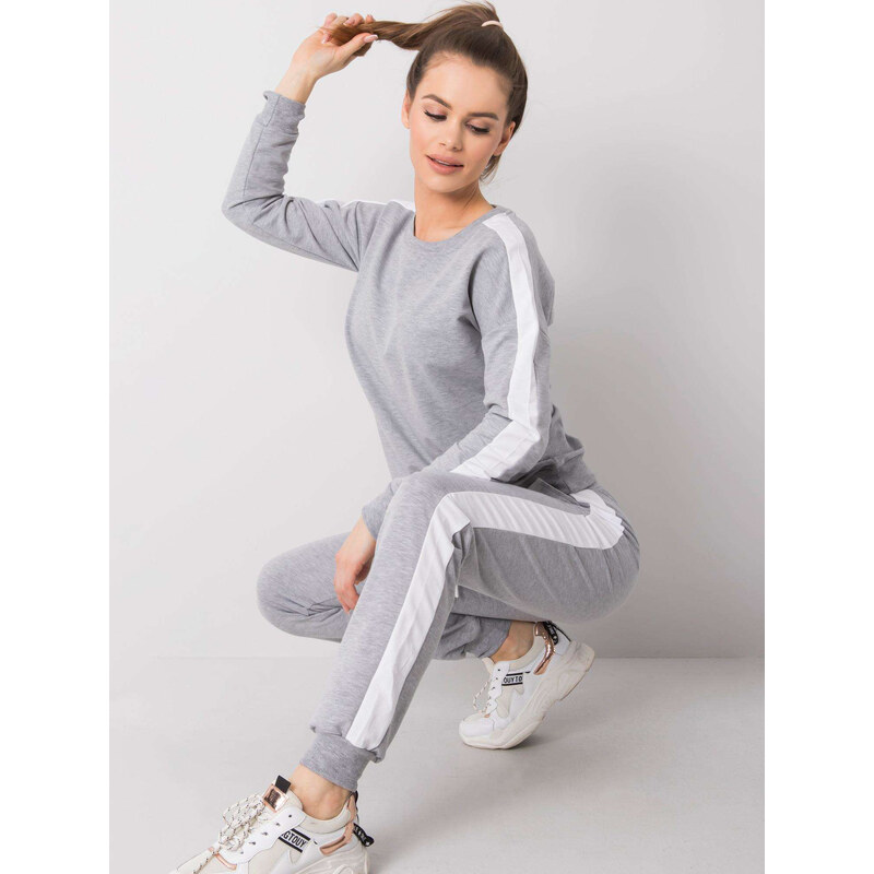BASIC Šedá dámska tepláková súprava s pruhom -RV-KMPL-6180.04X-grey 21374991