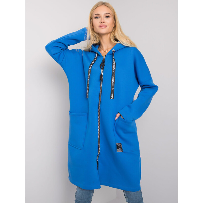 RELEVANCE Modrá dlhá mikina s potlačou na šnúrkach kapucne RV-BL-6860 57948243