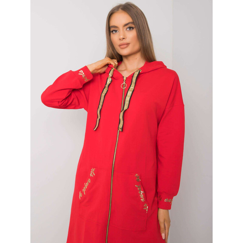 RELEVANCE Červená dlhá mikina na zips s kapucňou a nápismi RV-BL-6782 57948384