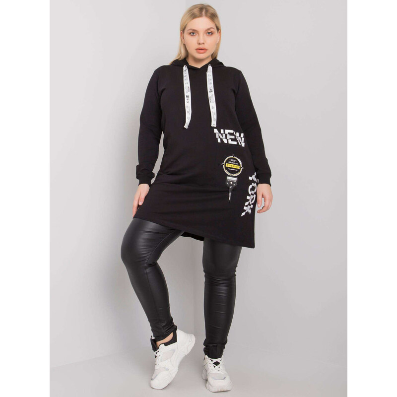 RELEVANCE Čierna mikinová tunika s potlačou na šnúrkach kapucne RV-TU 57948428