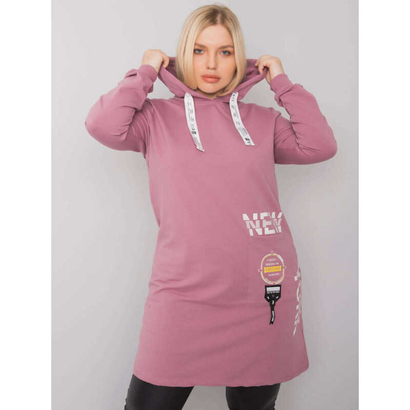 RELEVANCE Tmavo ružová mikinová tunika s potlačou na šnúrkach kapucňa 57948433