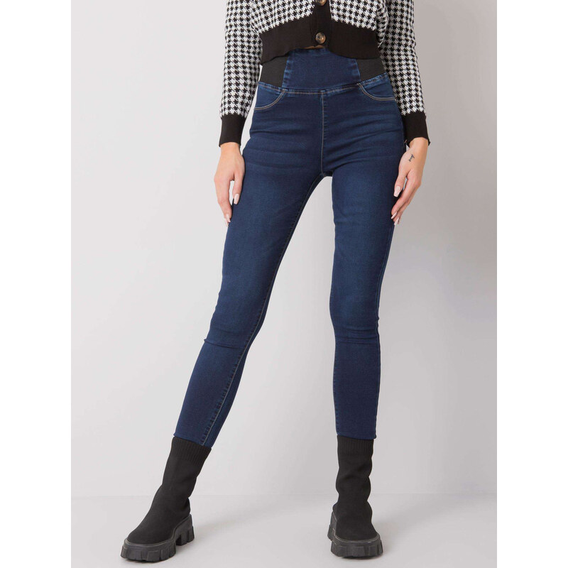 BASIC Tmavomodré dámske džínsy s elastickým pásom NM-SP-L75.70-blue 28166338