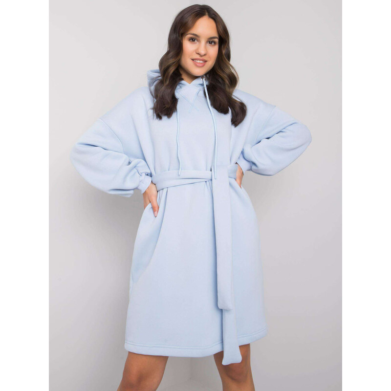 BASIC FEEL GOOD Svetlo modré mikinové šaty Raella s kapucňou a opaskom 29024791